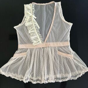 Romantic mesh vest fillet ribbon satin nude small Victorian lace very Chloe!